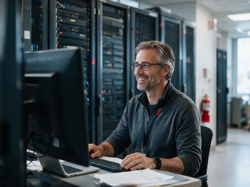 A smiling IT administrator running Cloud Fax Toolkit across on-premises and cloud-hosted environments