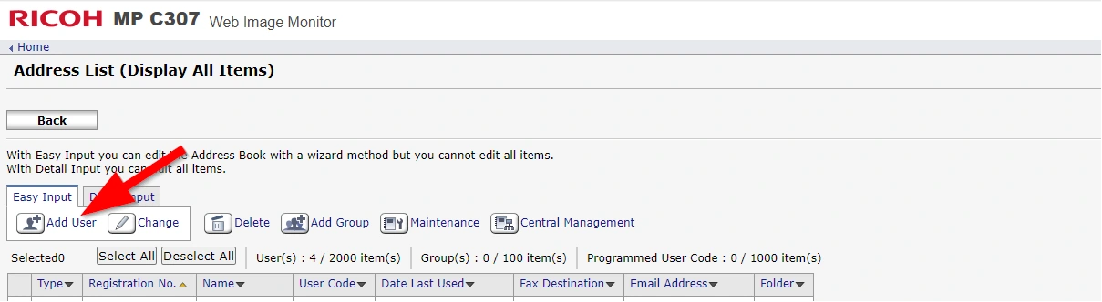 Ricoh Device Management Address Book option