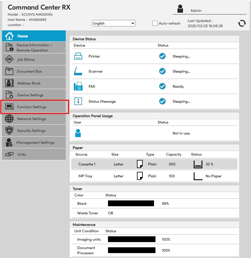 Kyocera Customize Desktop screen with the Add Function option