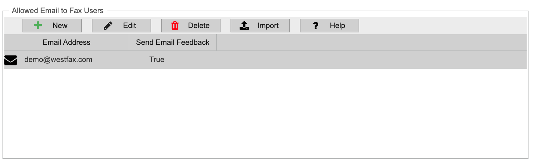 WestFax portal allowed sender email address field with return receipt option