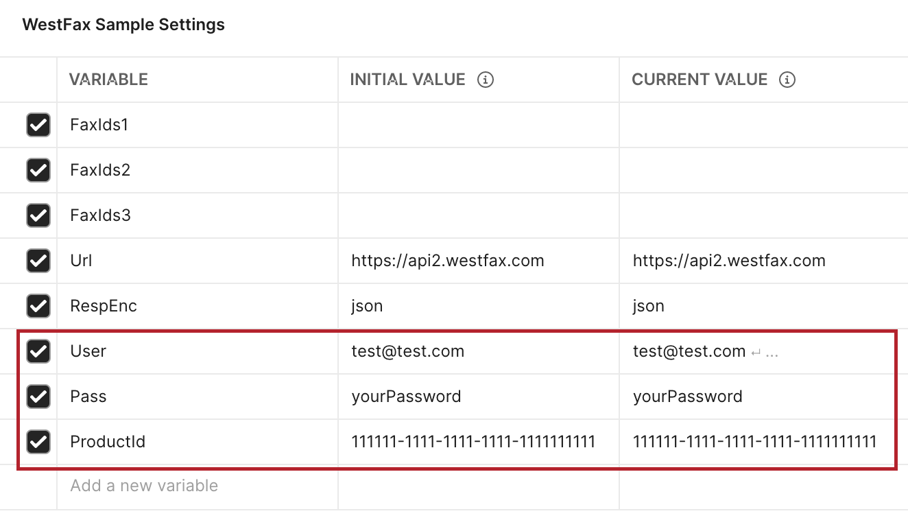 ProductId environment variable set with the retrieved Id value