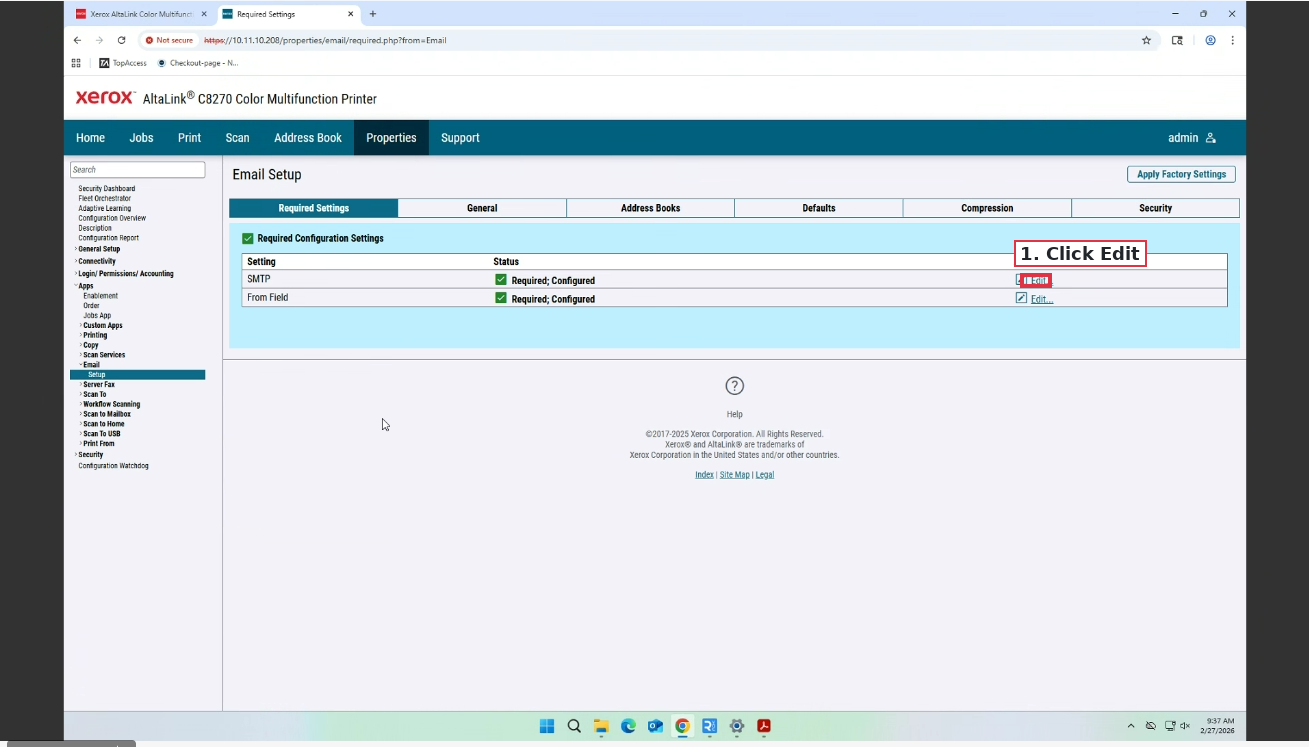 Access Xerox email setup