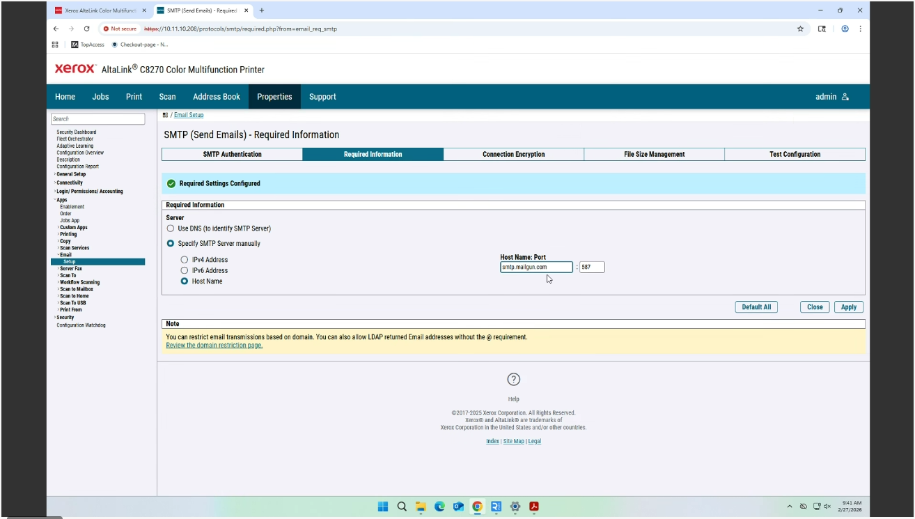 Configure Xerox SMTP server
