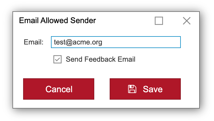 Email to Fax Allowed sender popup