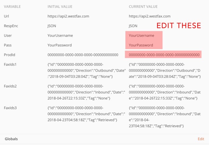 Postman pre-defined vars