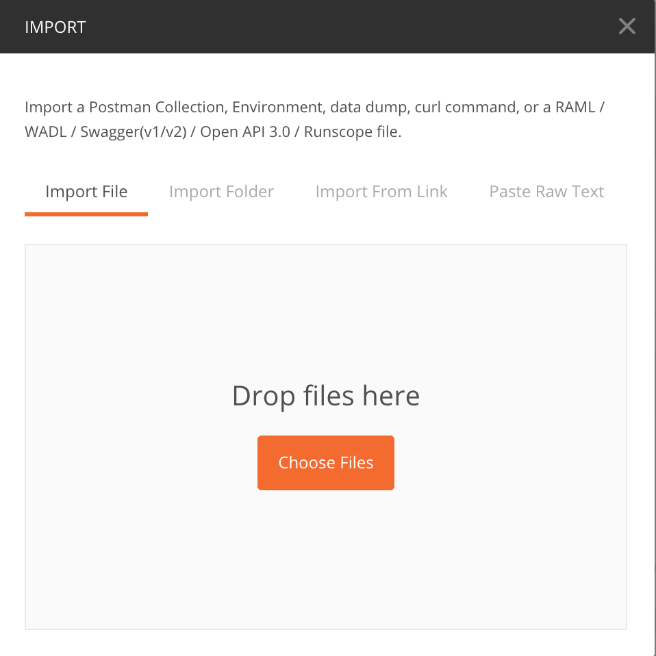 Postman file import menu