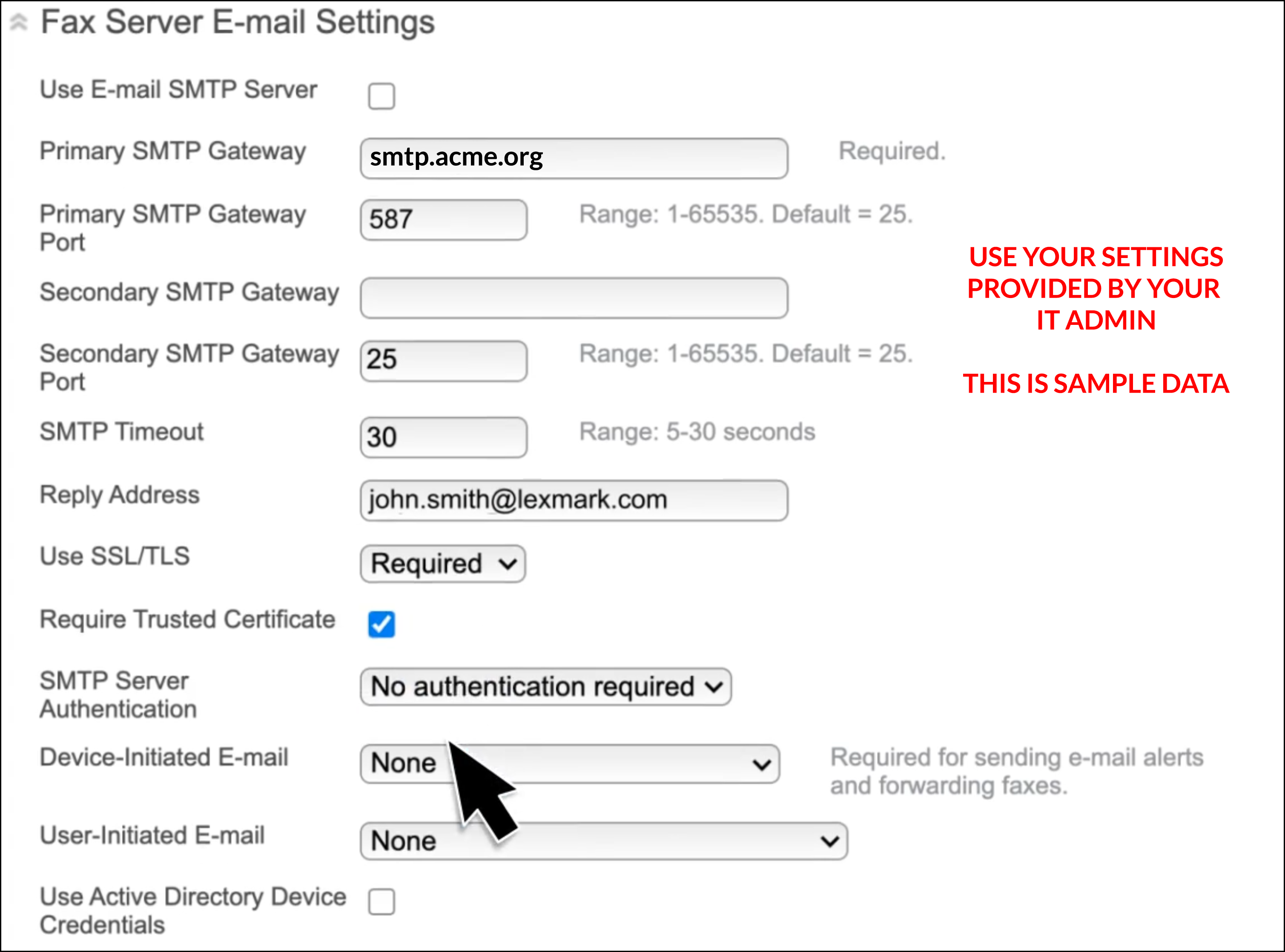 Fax Server SMTP Setup Settings