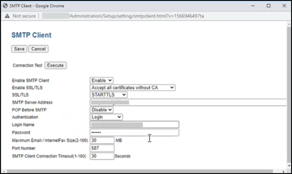 Setup Email to Fax settings - Toshiba MFP Fax Settings Page Detail