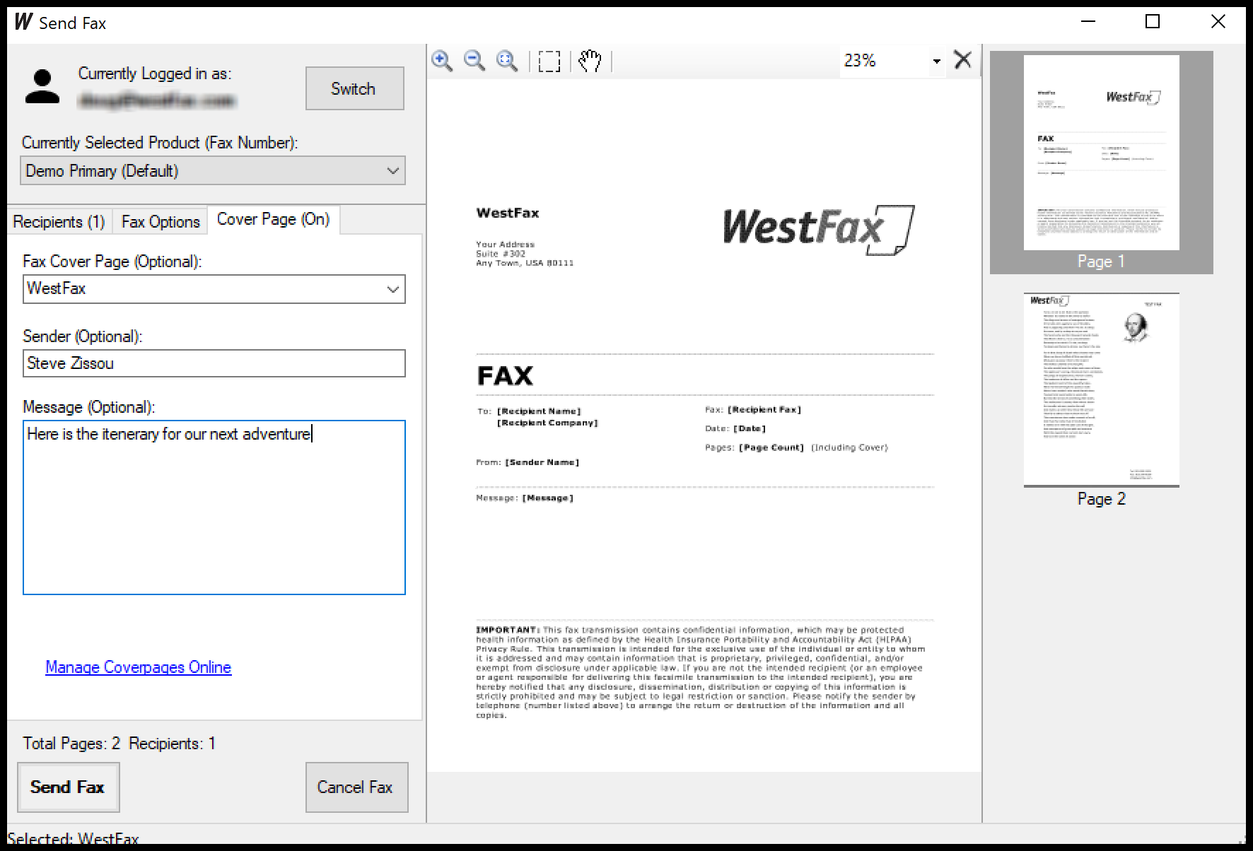 Set cover page options